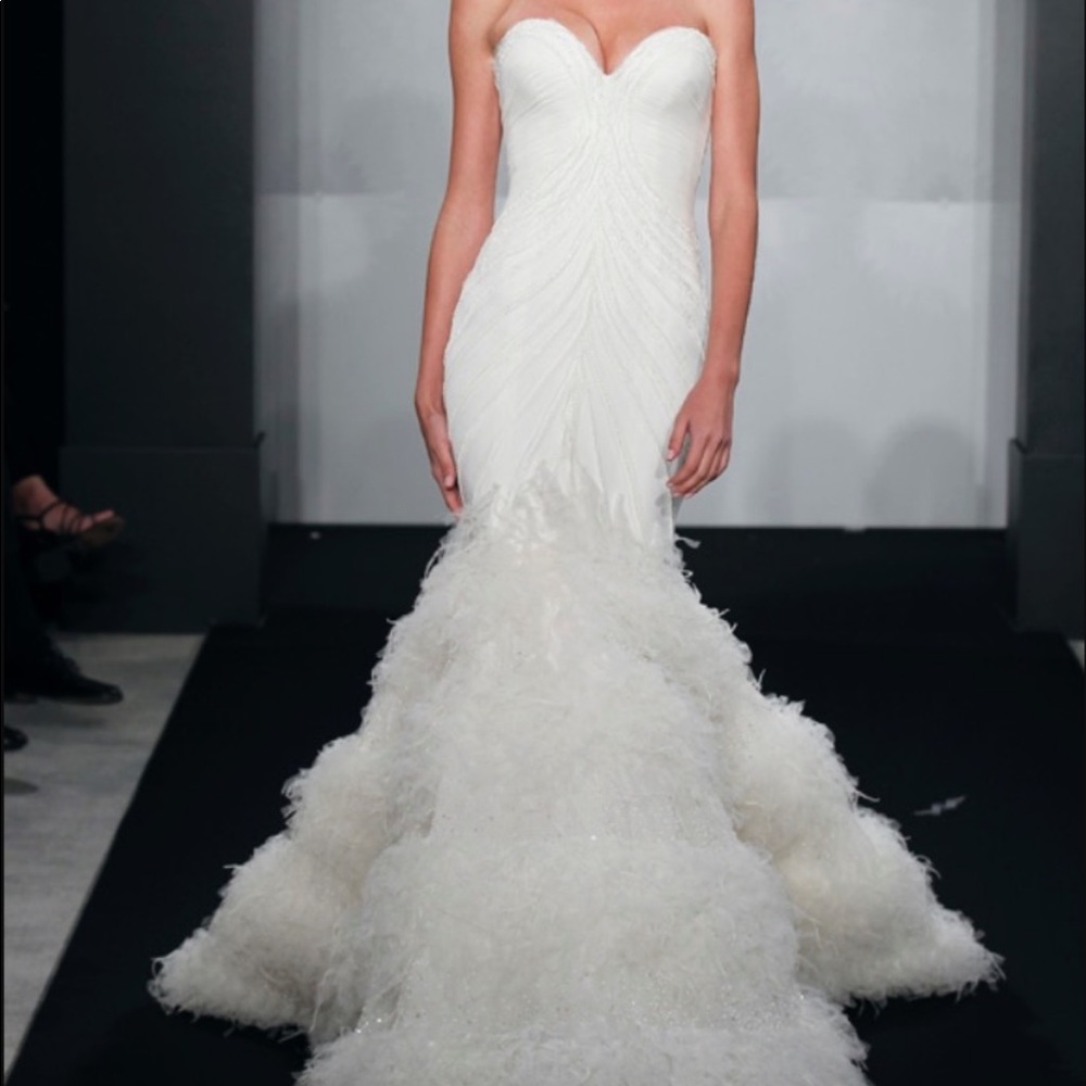 Mark Zunino Couture French Silk & Ostrich Feather Mermaid Wedding Gown 2/4